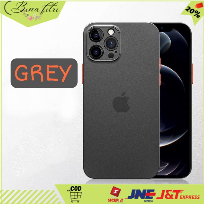 (COD) Ultra Thin Case iPhone 11 12 13 Mini Pro Max softcase Casing TipisDoff - Grey, iP 12 Pro
