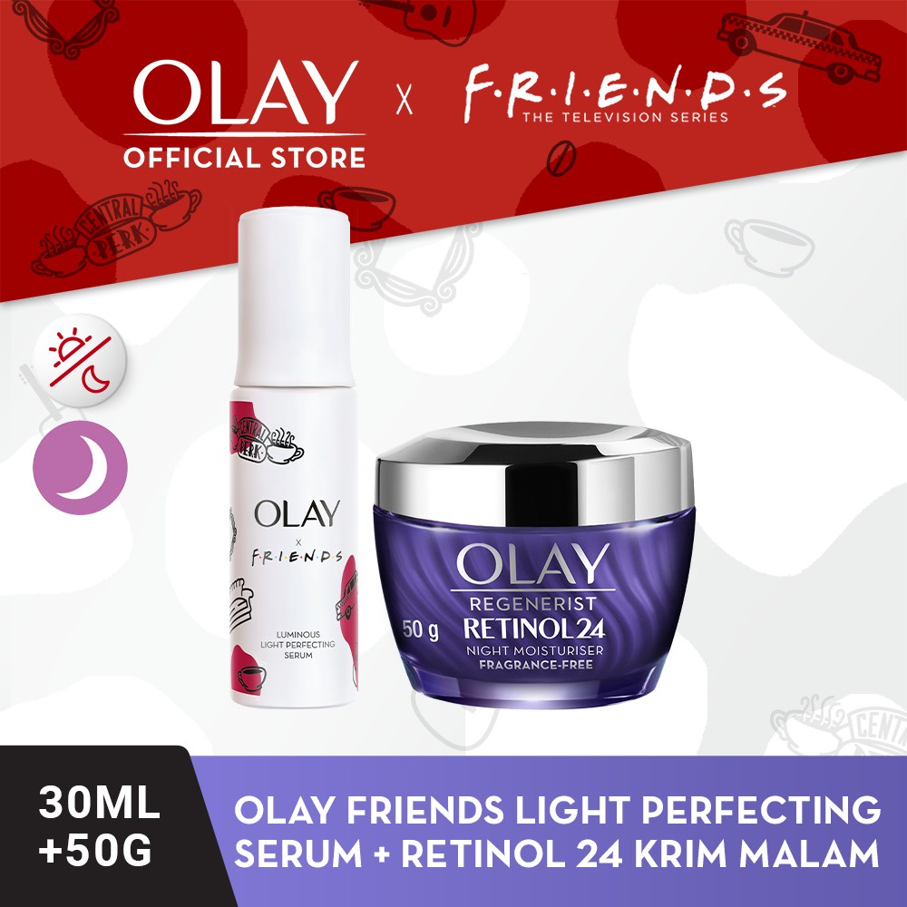 Limited Edition Olay x FRIENDS Luminous Light Perfecting Serum + Retinol 24 Cream Malam