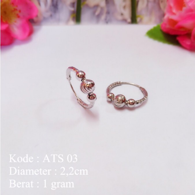 Anting Tusuk Wanita Lapis Emas Bulat Biji Lada Ukir Besar dan Kecil Rhodium