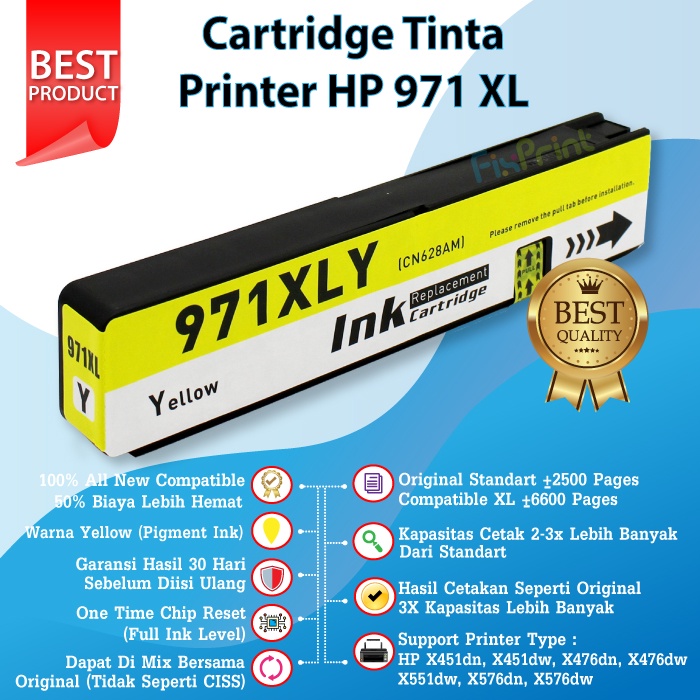 Cartridge Tinta HP 970 971 XL 970XL 971XL Compatible HP Officejet Pro X451dn, X451dw, X476dn, X476dw, X551dw, X576dn, X576dw