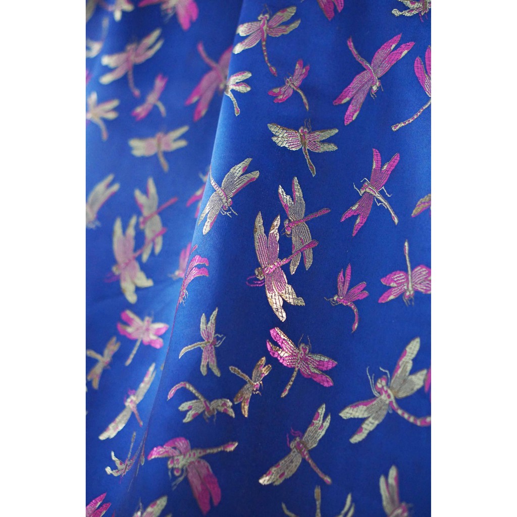 [METERAN] SATEN CINA Motif Capung | Baju Cheongsam | Kain Meteran | Fashion | Chongsam | Congsam | Wanita | Pria | Bahan Pakaian | Import Quality | Atasan | Bawahan | Dress