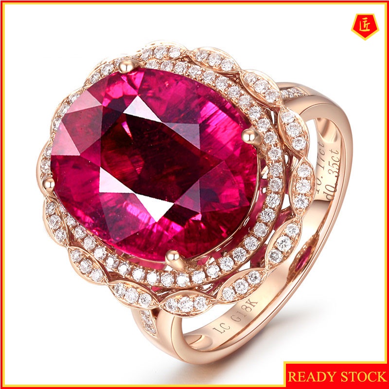 [Ready Stock]Luxury Full Diamond Ruby Colored Gems Micro Setting Ring