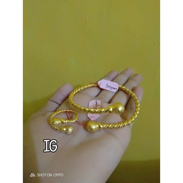set gelang cincin lilit tambang tinju pasir lapis emas24k imitasi mirip emas asli