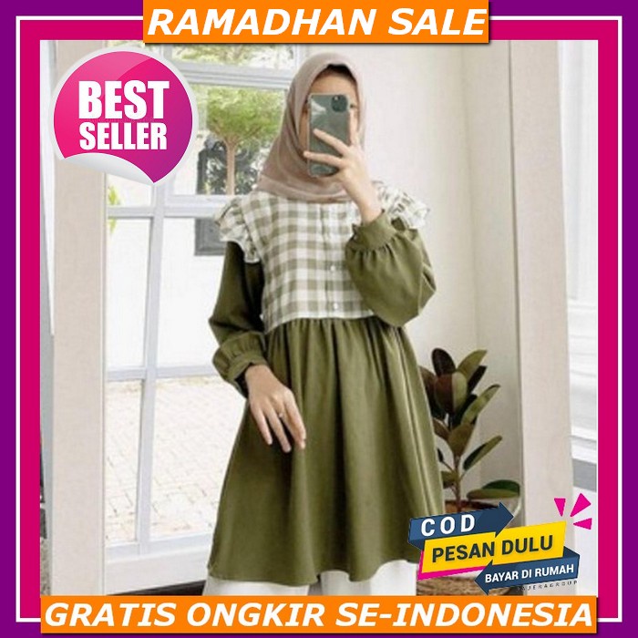 Baju Atasan Tunik Wanita Terbaru 2022 Muslimah 2021 Polos Bahan Katun Toyobo Premium Full Kancing De