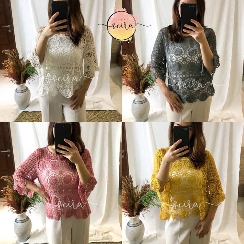 [BISA COD] ELENA TOP - Atasan Casual Blouse Outer Rajut / Baju Bangkok Premium Import (termasuk tank