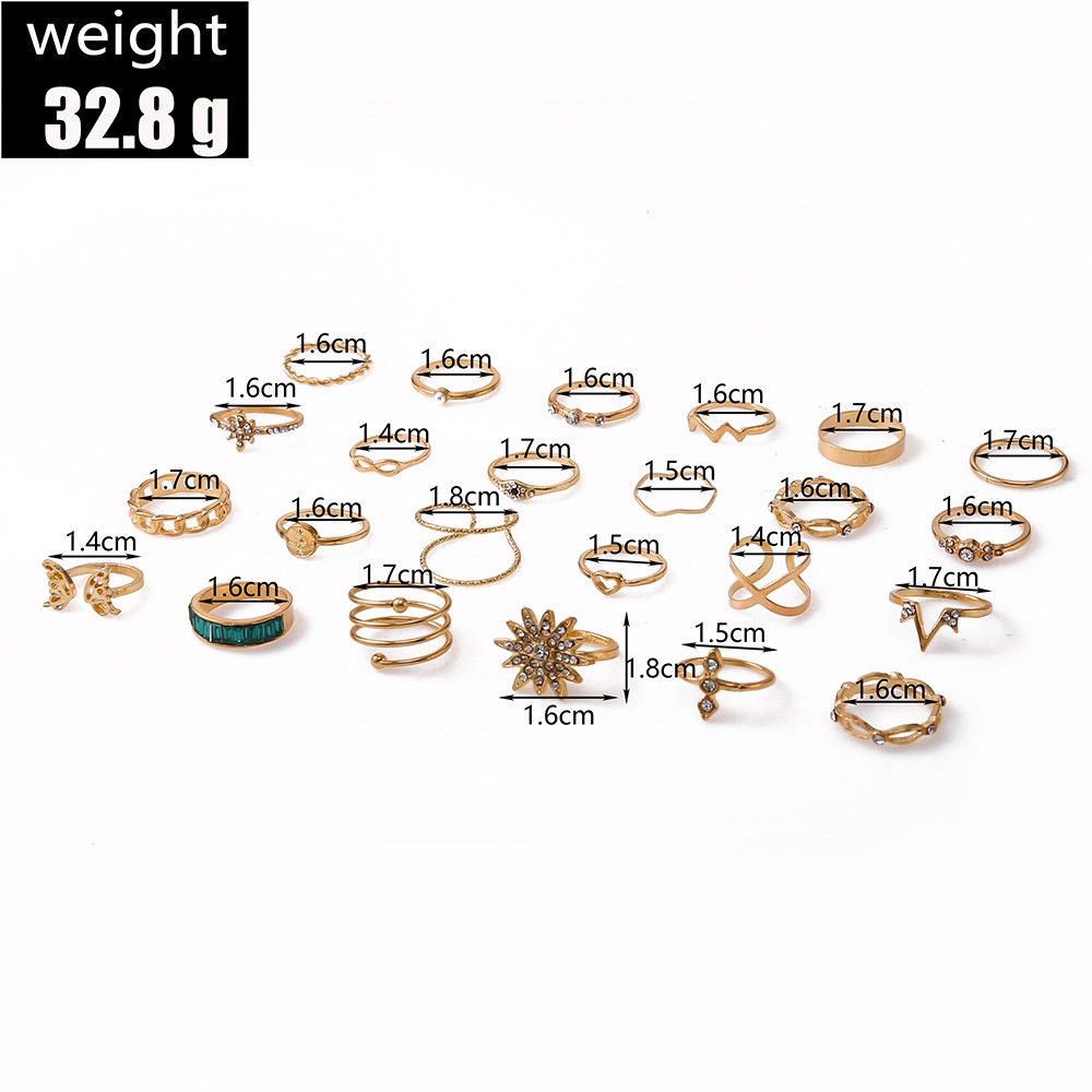 【COD Tangding】24pcs / set Cincin Desain Kupu-Kupu / Hati Hias Turquoise / Berlian Mikro Untuk Wanita