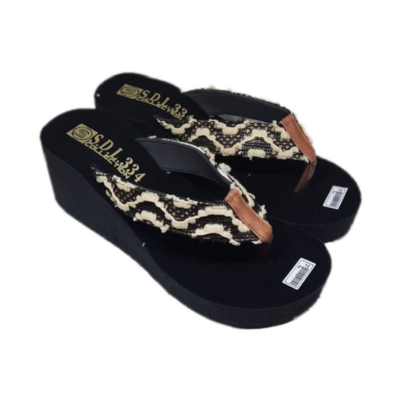 sandal wanita wedges spon Jala Loreng