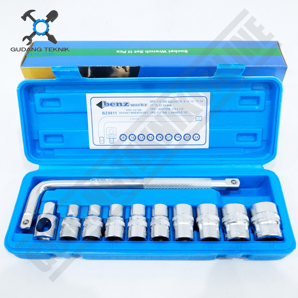 Kunci Shock 1/2&quot; 1 Set 11pcs BENZ WERKZ BZ9811 /  Socket Wrench 1/2 Inch 11 Pcs - Kunci Sok BENZ BZ 9811