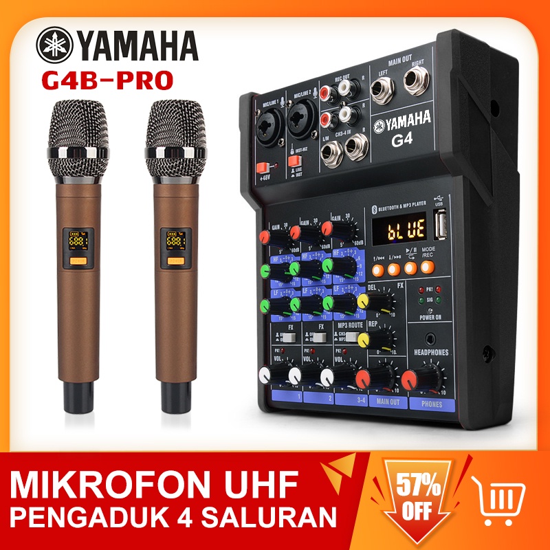 Mixer Audio Profesional  G4B-PRO mixer kecil 4 saluran Mikrofon nirkabel UHF bawaan 2 mikrofon