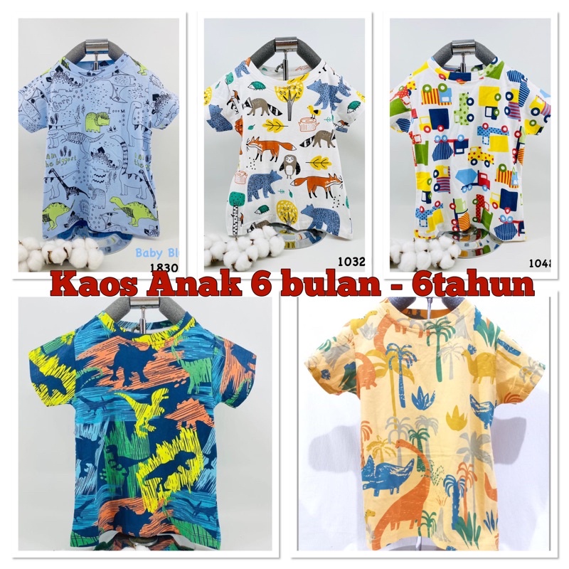 T shirt kaos anak katun loopie kids / kaos anak laki laki Dino transportasi 6bln -6th