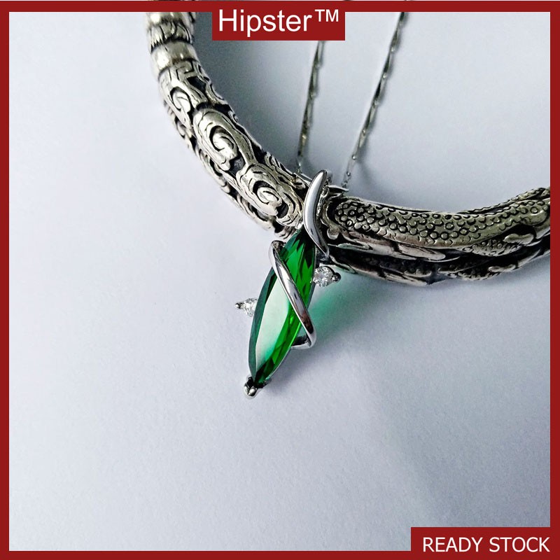 Vintage Personal Korean Style Simple and Natural Full Diamond Emerald Pendant Necklace