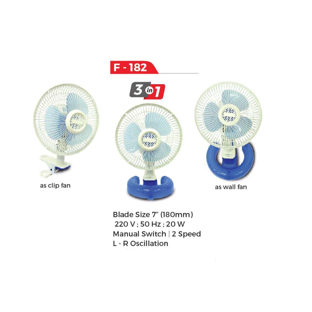 MASPION F 182 DESK FAN 7&quot; / KIPAS ANGIN 3 IN 1 7 INC  / F182