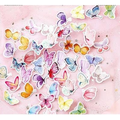 Label Sticker - Colorful Butterfly on Pink (46pcs)