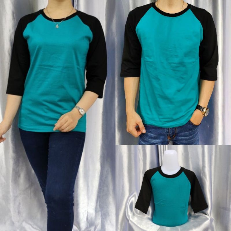 Kaos polos reglan TOSCA - HITAM lengan 3/4 uk18 20 22 S M L XL XXL