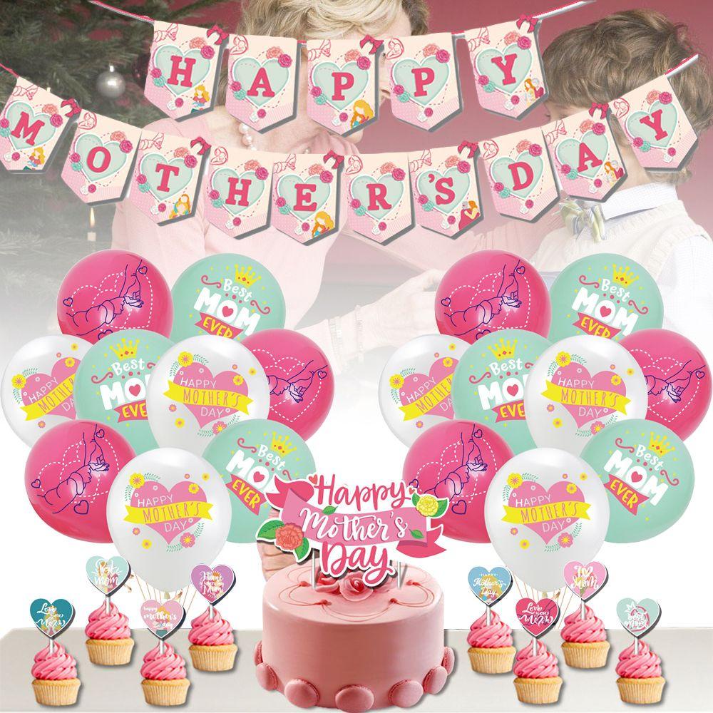 Nanas Dekorasi Hari Ibu Set Best Mom Ever Cake Toppers Perlengkapan Pesta Balon Latex