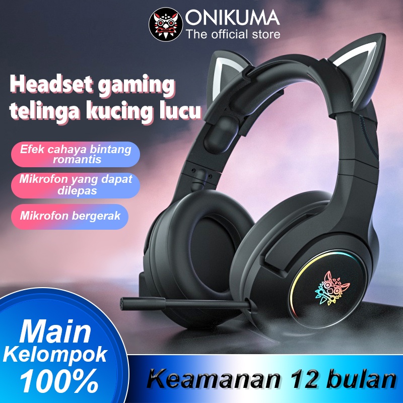 ONIKUMA K9 Black Cat Ear Headphone Gaming Headset With Mic Noise Reduction RGB Light For Laptop