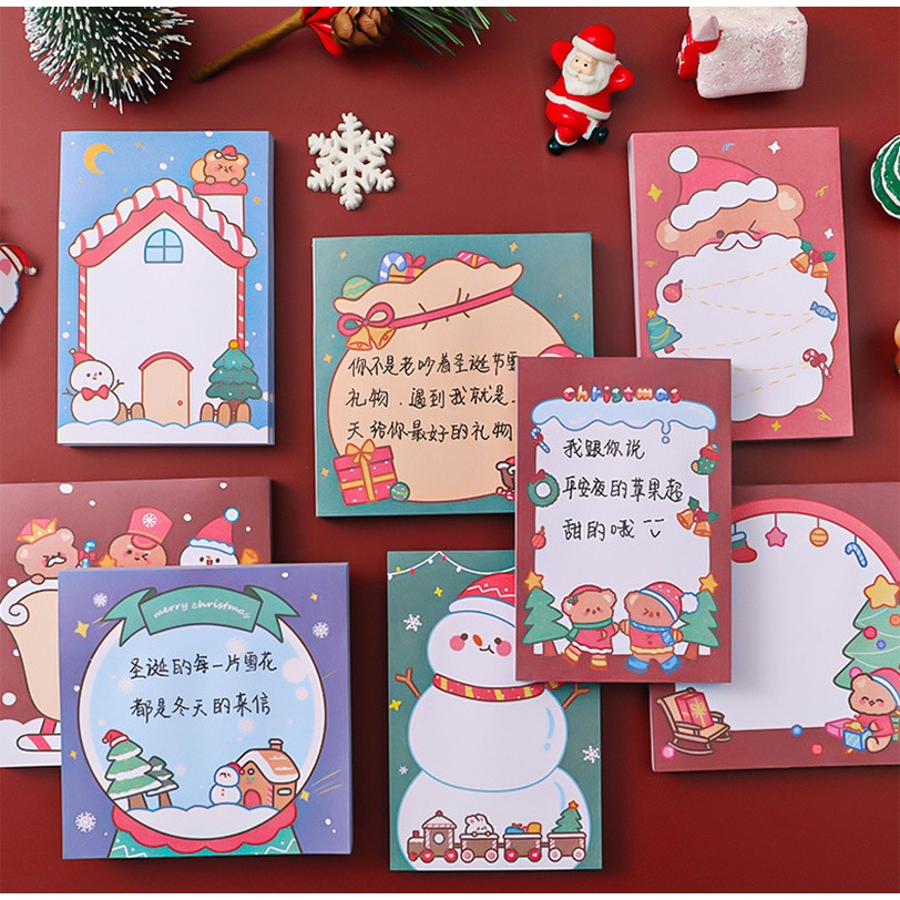 50pcs / Set Buku Catatan Tebal Motif Kartun Snowman / Santa Claus Untuk Stationery Kantor / Natal