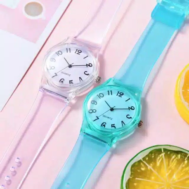 Jam Tangan Q&Q Angka Rubber Transparant Transparan Bening Karet Murah QQ Best Seller Jelly