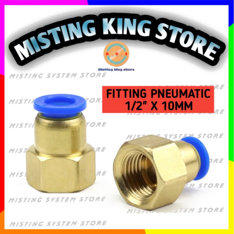 FITTING PNEUMATIC STRAIGHT 1/2 X 10MM KONEKTOR PUSH INI DRAT DALAM FEMALE SELANG PU 10 MM DRAT 0.5 INCH PVC