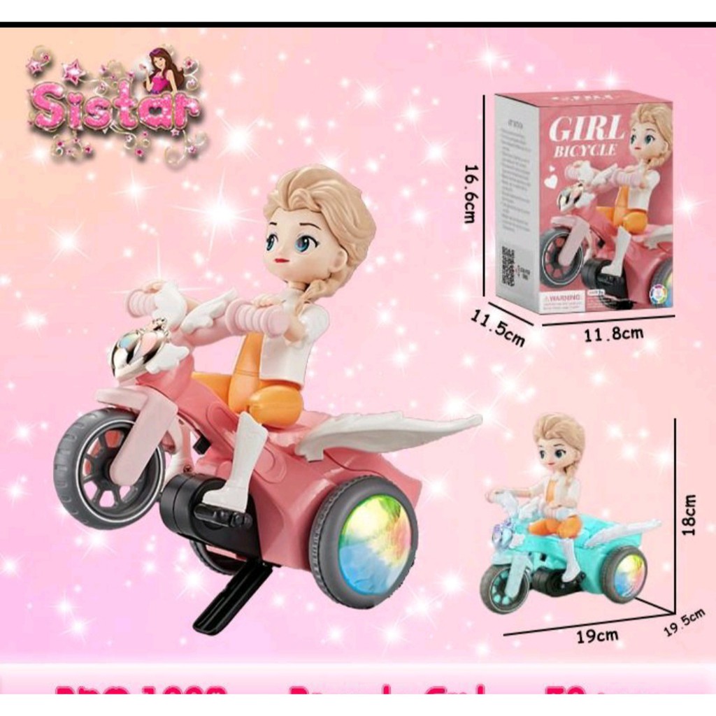 MAINAN ANAK SEPEDA FROZEN ELSA STUNT BICYCLE ROTATING DANCE PEREMPUAN