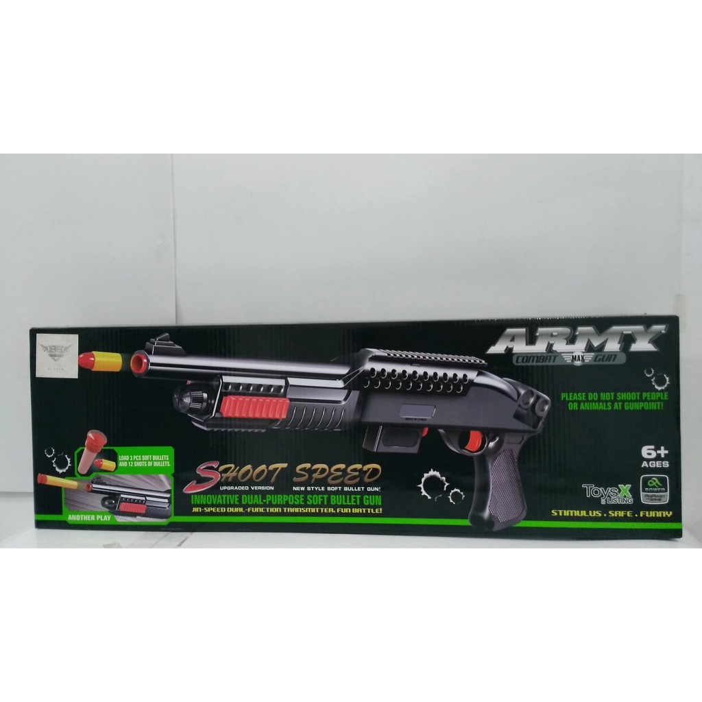 Mainan Pistol Nerf Gun Peluru Busa Soft Bullet Army Combat Shotgun