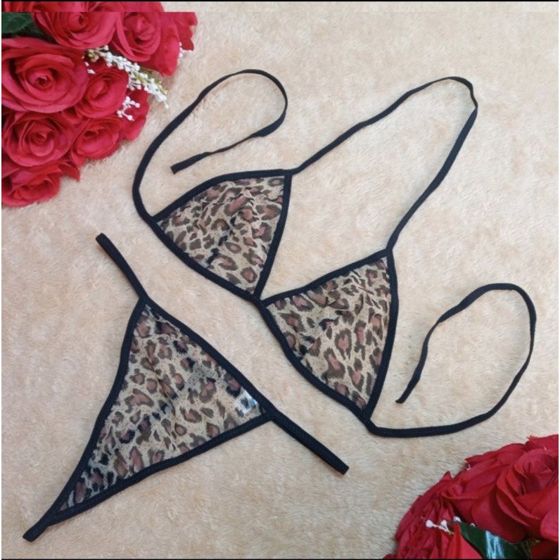 G-String Set CD & BH Macan Lingerie Seksi Pakaian Dalam Wanita Hot