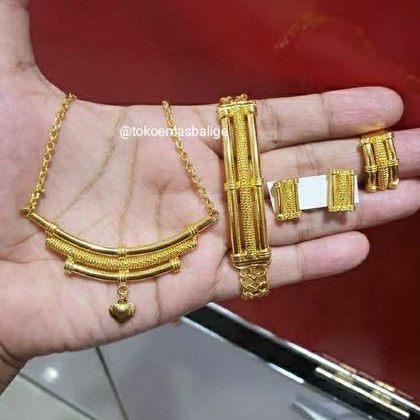 Set Perhiasan Model Bambu 67 gram Emas Asli LM/London 24K kadar 99,9%