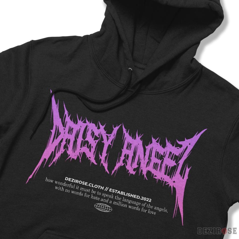 [MOJ.15Jl22ᴶ] Sweater Hoodie Metal Font Daisy Angel Distro Aesthetic Fleece Tebal Size M-XXL (Hitam, Cream, Abu)