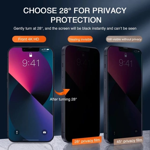 IPHONE 14 PRO MAX 14 PLUS IPHONE 13 PRO MAX 13 MINI IPHONE 12 PRO MAX 12 MINI TEMPERED GLASS PRIVACY ANTI SPY FULL