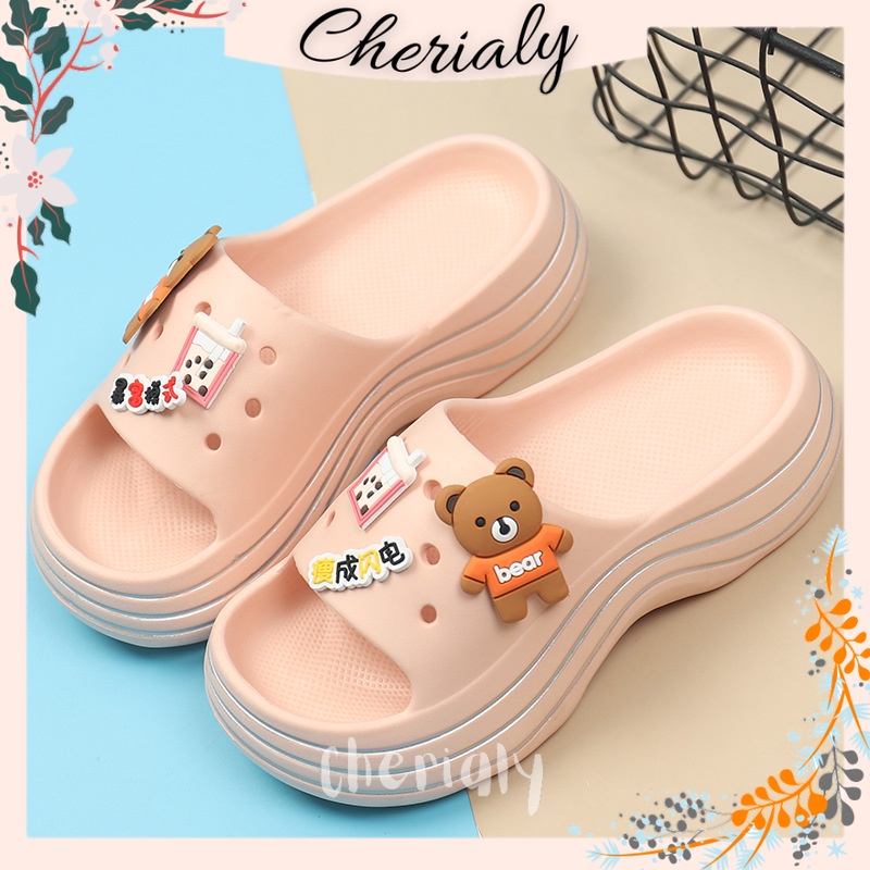 EVA Sandal Wanita Import Korean Non-Slip Tebal 5 Cm include Jibbitz Accesoris BT21 Rubber Super Soft Empuk Ringan Anti Lecet Baim Sendal FUJI 805