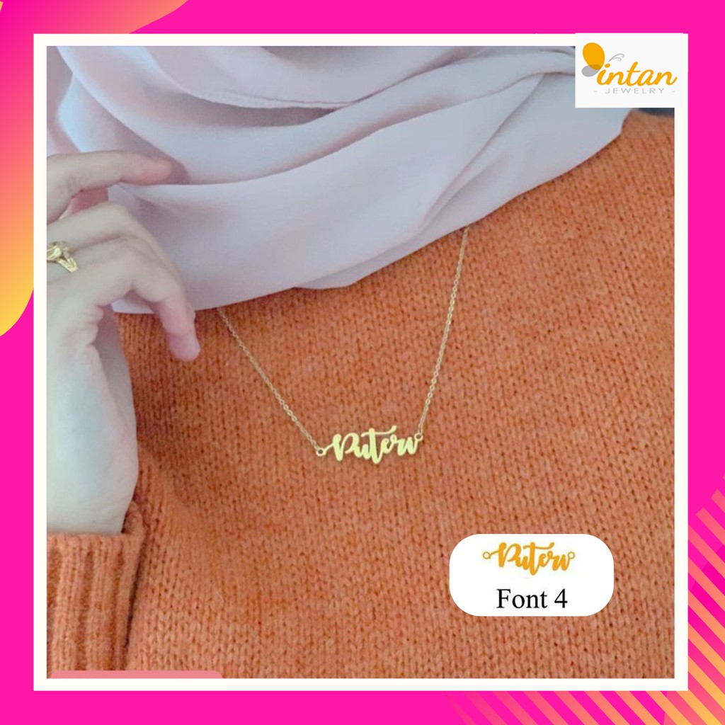 Kalung Ukir Nama Custom Anti Karat Lapis Emas 24 Karat 24k - FONT 4