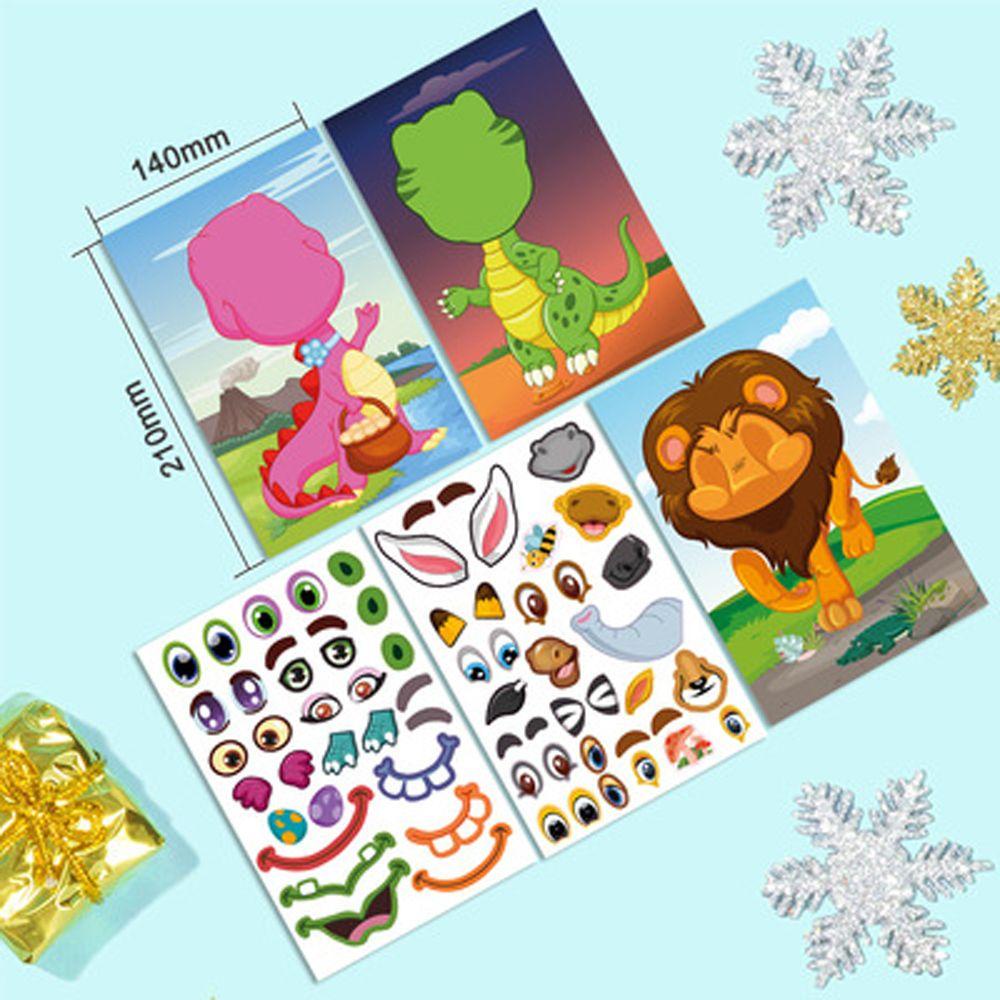 Agustina Make-a-Face Stiker Berdandan Mainan Merakit Dinosaurus Reusable DIY Anak Puzzle Sticker Games