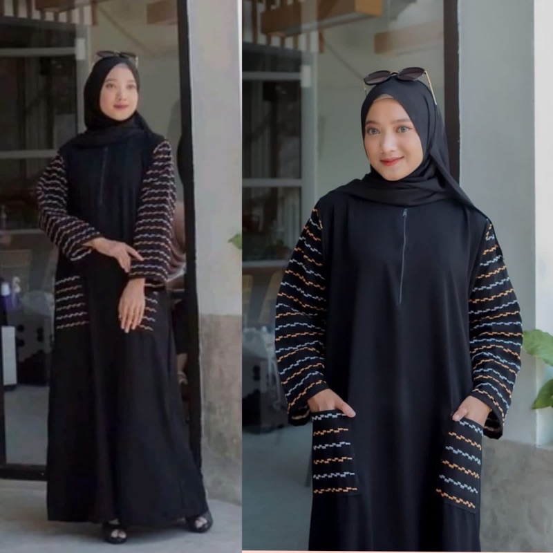 GAMIS ABAYA SYAR’I BORDIR ZIGZAG KANTONG CANTIK MURAH COD