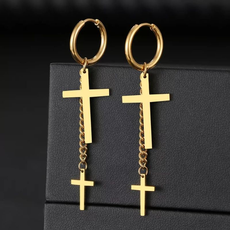 Anting Salib Panjang Titanium Cowok Cewek Harga Per Pcs