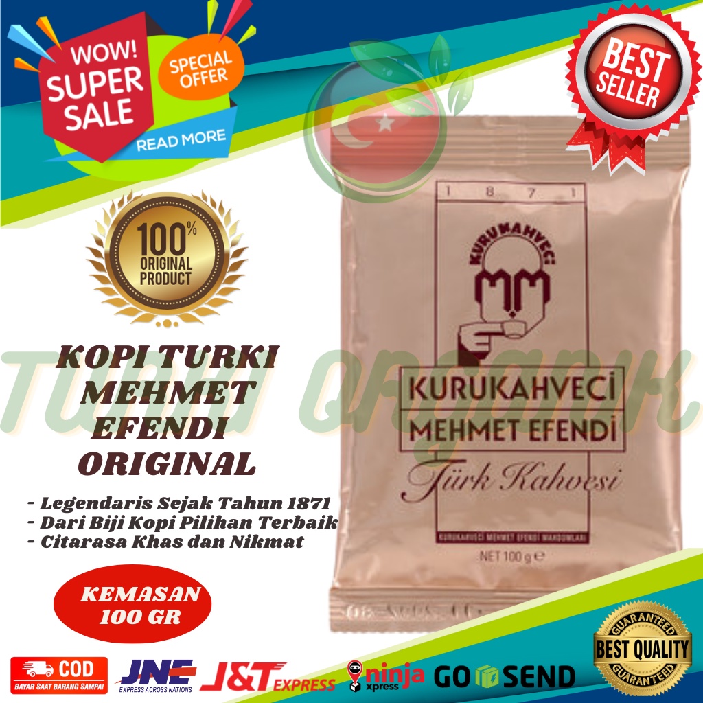 (BONUS BROWN SUGAR) KOPI TURKI MEHMET EFENDI ASLI TURKI 100% TANPA KAFEIN - PREMIUM COFFEE NON CAFFEINE 50 GRAM TURKEY