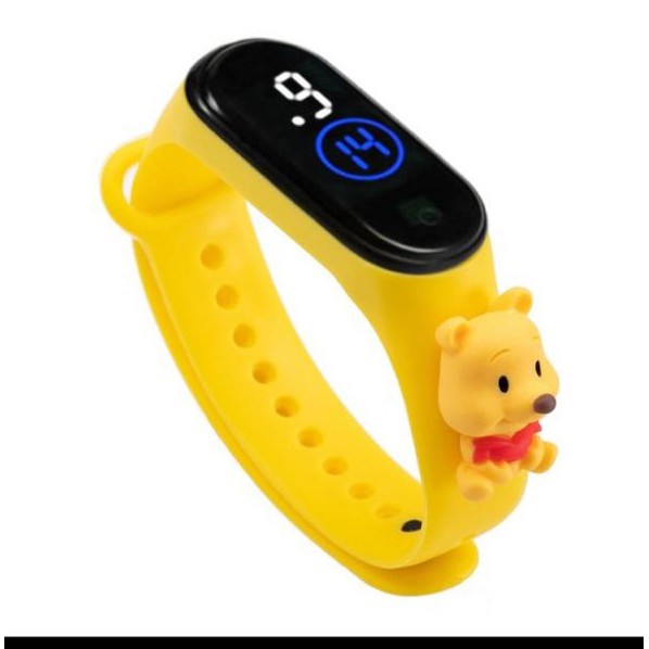 Jam Tangan Digital Elektronik Tahan Air Led Rubber IP67 Motif Kartun Anak Laki-laki Perempuan Pria Wanita Couple Dewasa Semua Umur Gelang JF061 JA006-YELLOW POOH