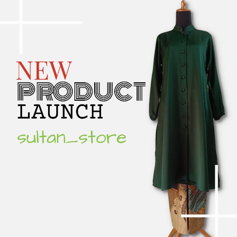 SET LONG TUNIK MODERN HIJAU BOTOL & ROK BATIK PRIMIS