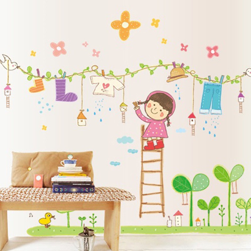 RELIZA WALLSTICKER JEMURAN ANAK KIDS BAJU TANGGA BUNGA CLOTHES LAUNDRY STIKER DINDING