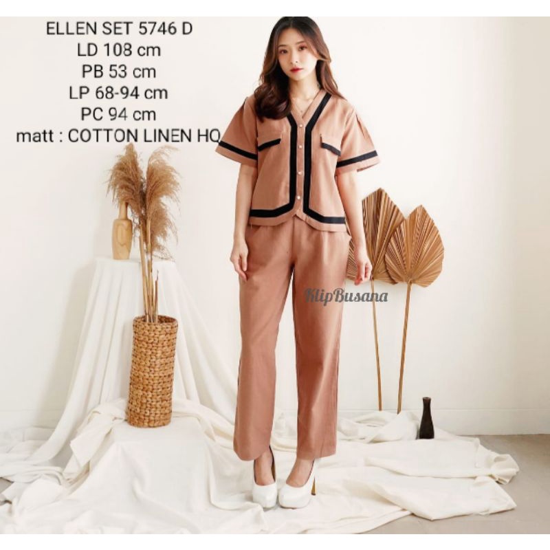 SETELAN WANITA KEKINIAN CELANA PANJANG KULOT JUMBO KATUN LINEN BUSUI LD 100 108 SIZE L - ELLEN SET