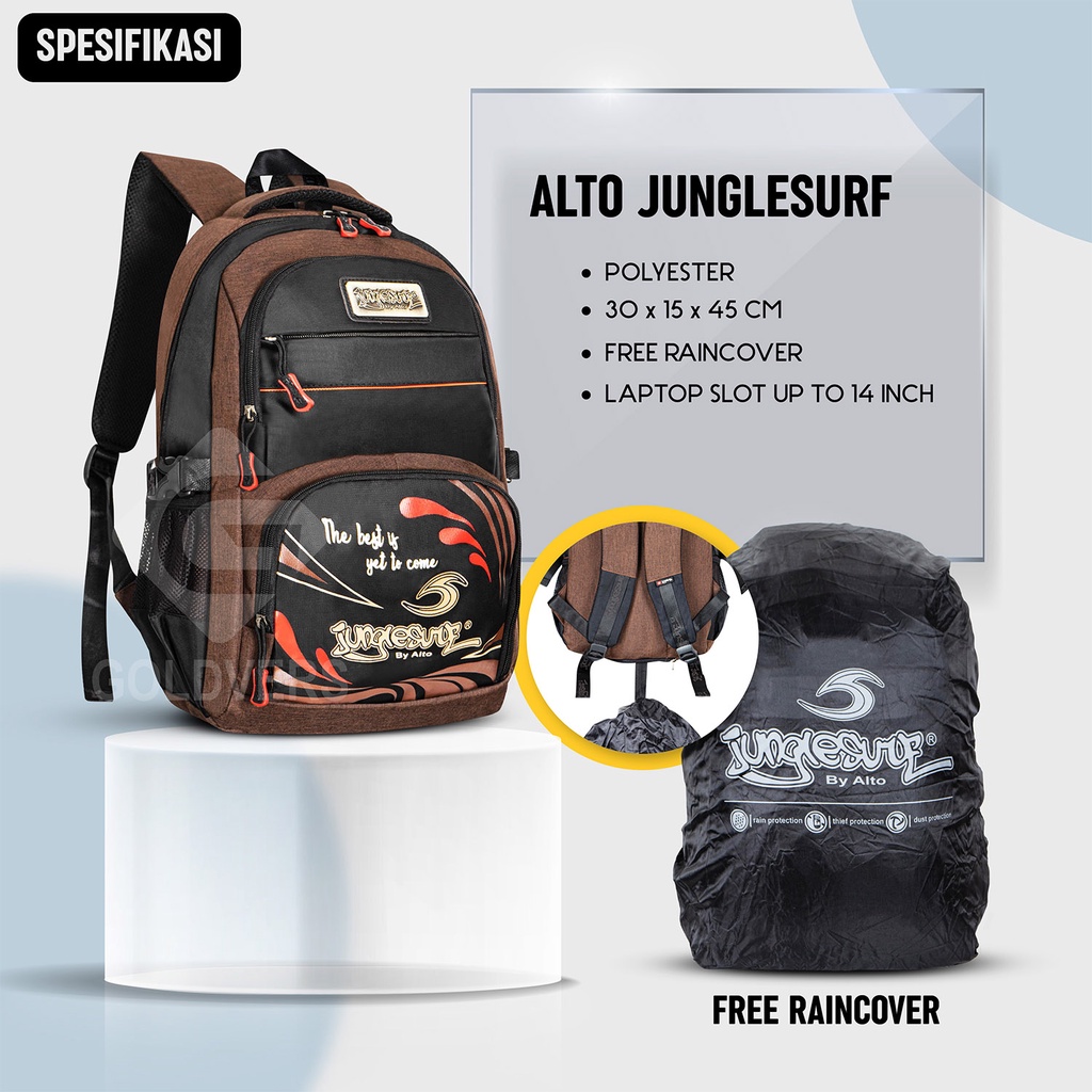 ALTO JUNGLESURF Tas Ransel Sekolah Prian Wanita Import Original High Quality FREE Raincover Jas Hujan Tas