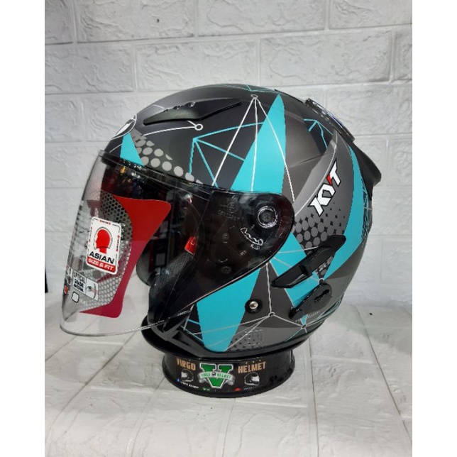 KYT HELM GALAXY FLAT R MATRIX BLACK AQUA BLUE