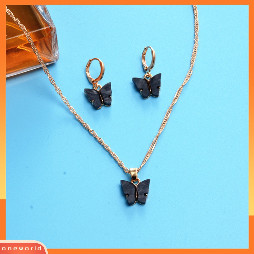 2pcs / Set Kalung Dan Anting Tindik Desain Kupu-Kupu Bahan Alloy