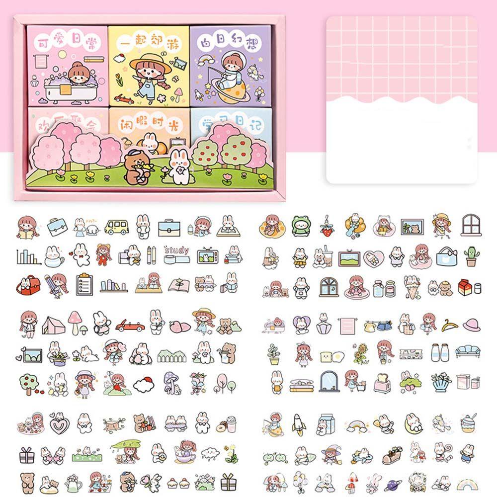 Agustina Kartun Stiker Set DIY 300 Pcs Stiker Hias Hadiah Siswa Foto Jurnal Stiker Scrapbooking Deacls