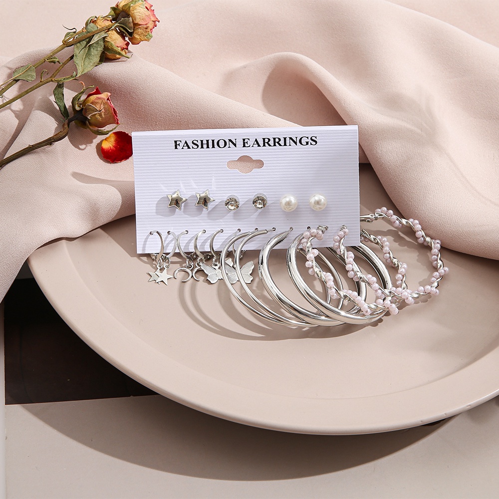 IFYOU Set Anting Stud Desain Kupu-Kupu Aksen Mutiara Warna Emas Silver Gaya Bohemian Untuk Wanita