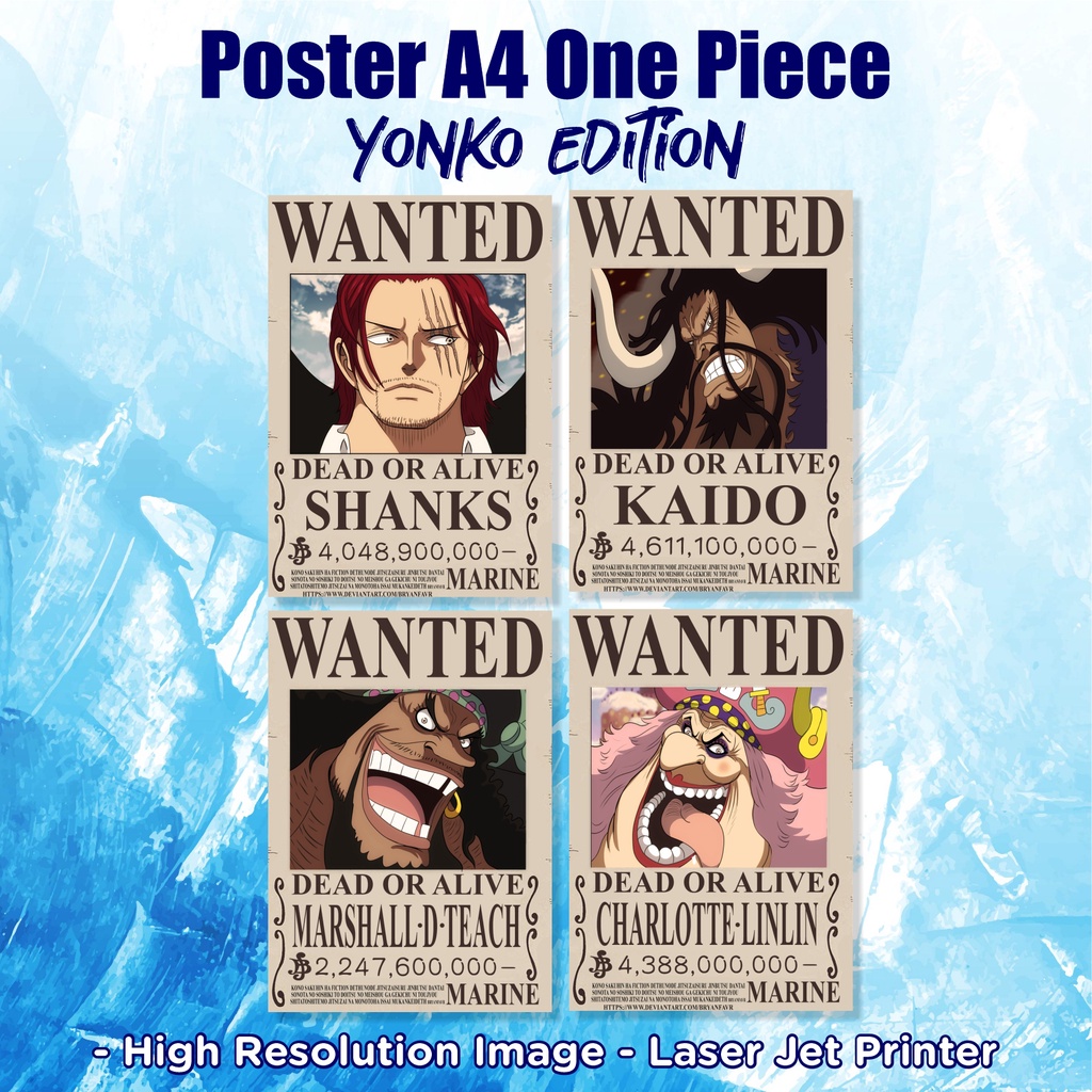 

Poster Bounty Yonko 4pcs A4 - Bisa Request Satuan
