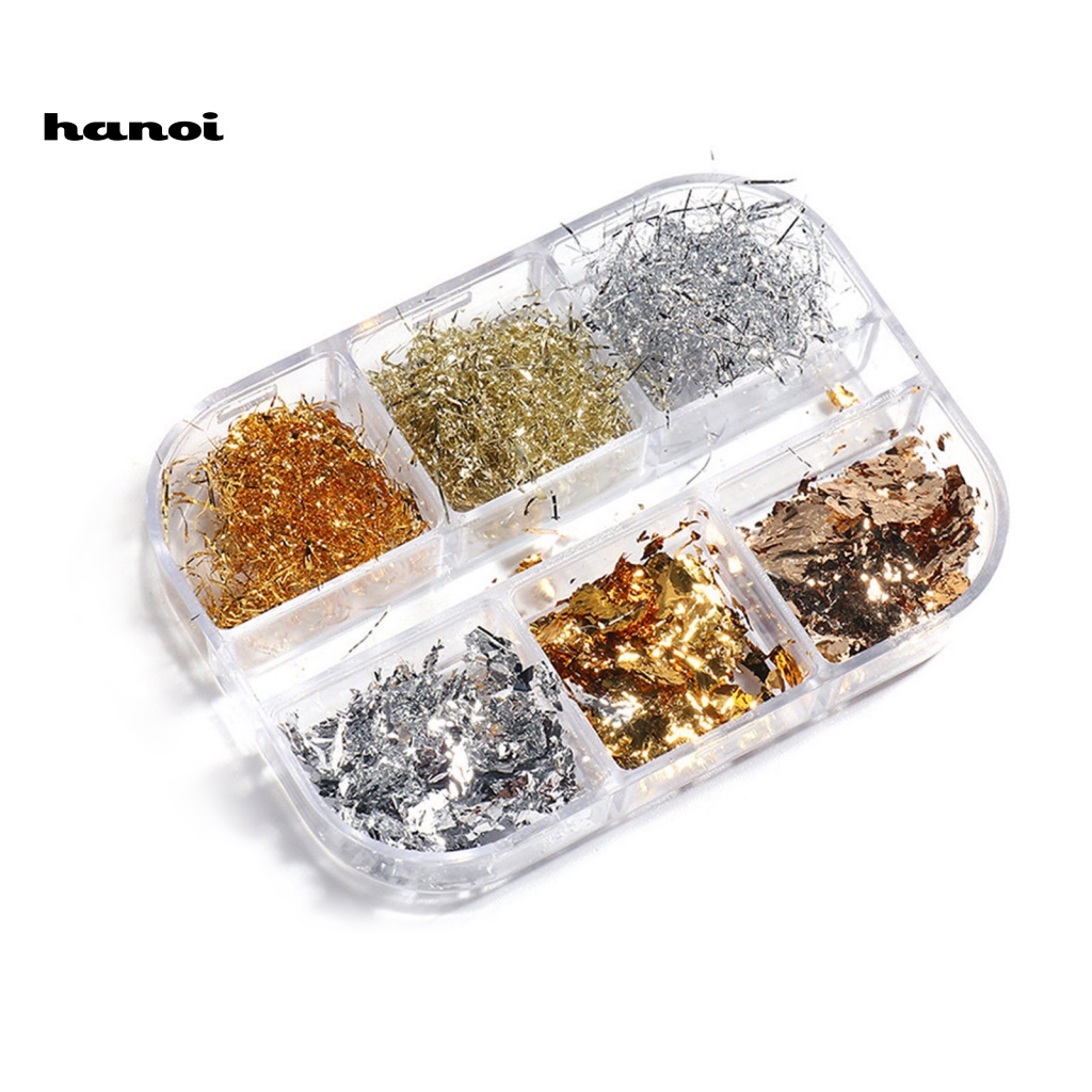 Han 1 Kotak Payet Glitter 6 Sekat Untuk Dekorasi Nail Art / Manicure DIY