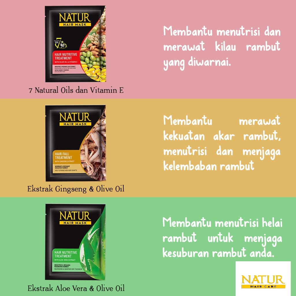 NATUR Hair Mask Hair Vitamin 2 in 1 Shampoo &amp; Hair Tonic Ginseng Aloevera (BPOM) (VC)