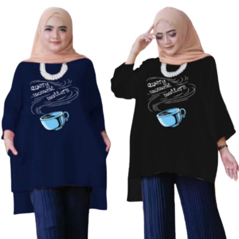 Tunik Wanita Oversize XXL LD 130 Cm Tangan 3/4 Bahan Kaos Babyterry . Baju Wanita Jumbo Atasan Tunik Dewasa Big Size Terbaru 2023 Kekinian Viral Murah Gelas