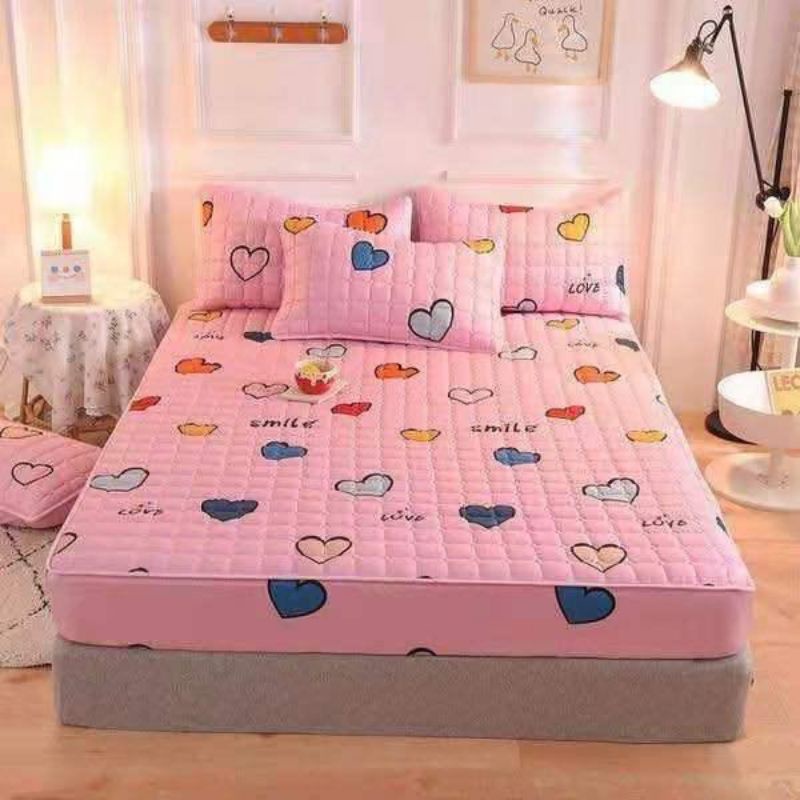 sprei waterproof 180 x200/ seprei/ sprei anti ompol/sprei anti air-180x200 pink love