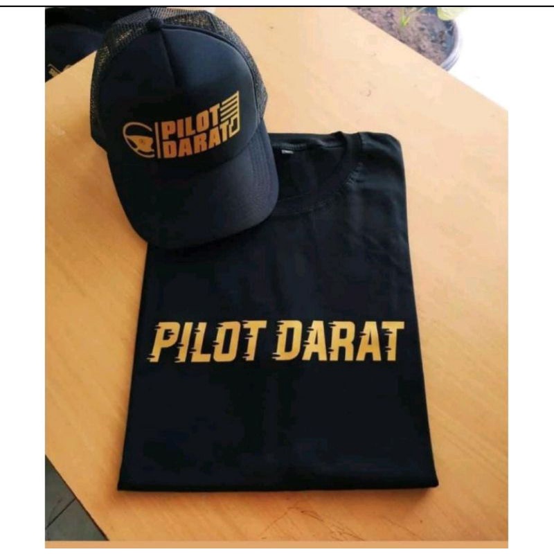 kaos pilot darat cotton combed bonus topi